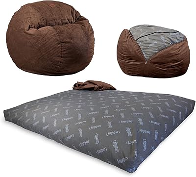 Fauteuil poire chanel convertible en cordaroise qui se plie du pouf au lit