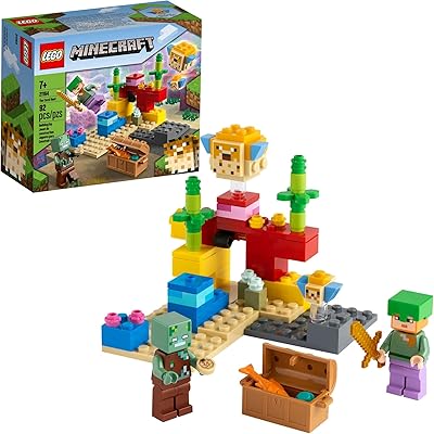 Lego minecraft the coral reef 21164 operation minecraft game comprend alex, un poisson