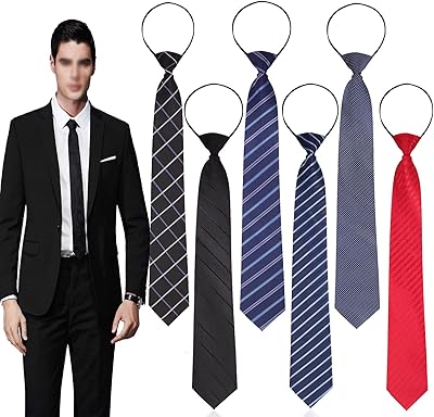 6 pièces cravates à glissière pré-cravate pour hommes cravate à glissière réglable cravates