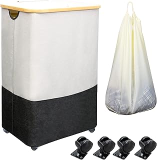 Panier à linge à roulettes 105l - grands paniers à linge avec couvercle