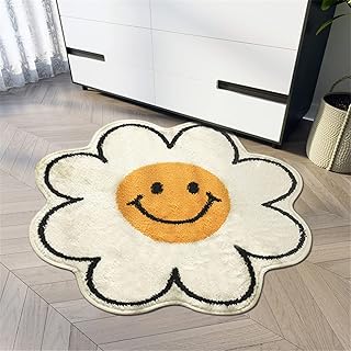 Tapis de tournesol pour chambre à coucher, joli tapis avec visage souriant, absorbant