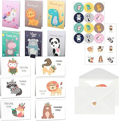 Cartes de remerciement avec enveloppes et étiquettes 48 pièces cartes de vœux
