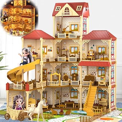 Immense maison de poupée epingo de 5 pièces avec 2 poupées et lumière