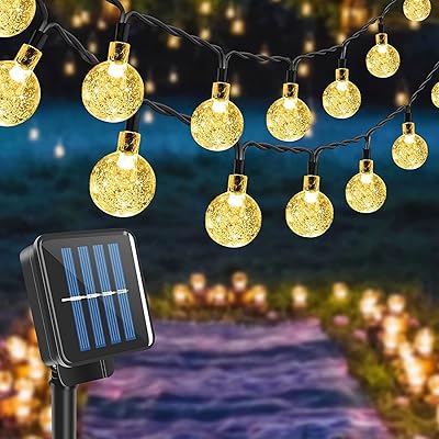 Guirlandes solaires de jardin, 100 lumières led, lumières en cristal étanches de 12m