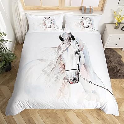 Feelyou white horse housse de couette queen size garçons hommes steed print parure de lit faune housse de couette animal avec 2 taies d'oreiller housse de couette en microfibre 3 étoiles. Diaytar : Des prix qui défient toute concurrence