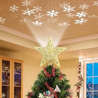 Décoration d'arbre de noël étoile lumineuse [or], étoile scintillante creuse 3d avec projecteur