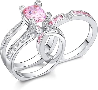 Bagues de promesse de fiançailles, plaqué or blanc 18 carats 3 en 1