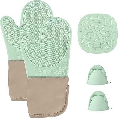 Ensemble de 5 gants de four extra longs en silicone résistants à la chaleur