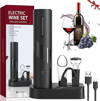 Ensemble ouvre-bouteille électrique 5 en 1 avec ligne de chargement usb, coupe-capsule, couvercle