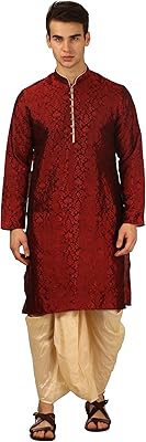 Ensemble royal dhoti kurta kurta en coton et soie pour hommes (bourgogne). Commandez malin, vivez mieux avec Diaytar
