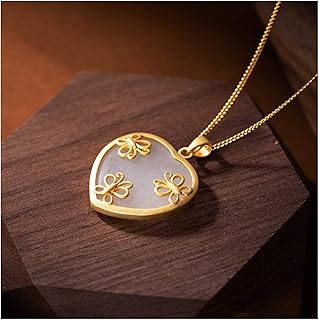 Holppo pendentif papillon en jade fait à la main en forme de cœur
