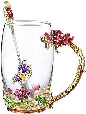 Tasse en verre émaillé avec motif de fleur en cristal transparent créatif, tasse