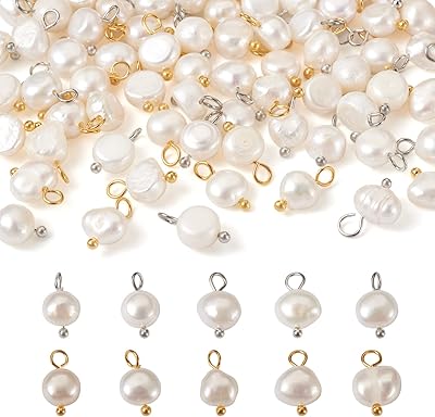 80pcs pendentifs en perles ovales naturelles avec anneaux en cuivre perles de culture