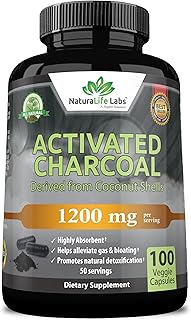 Capsules de charbon actif biologique natura life labs - 1200 mg, 100 gélules