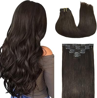 Extensions de cheveux humains doores à clips, brun foncé, 120g, 7 pièces, 22