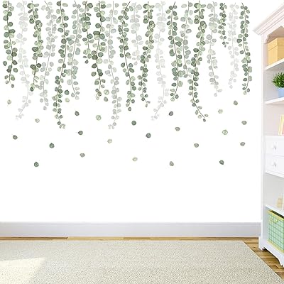 Autocollants muraux de feuilles vertes diy pour ligne de plinthe et ligne