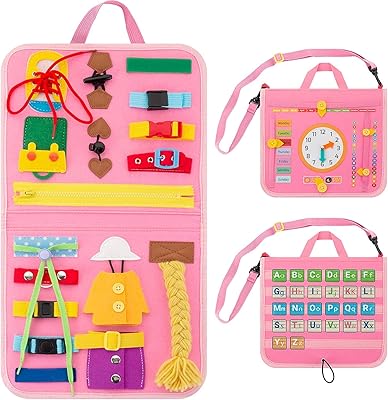Moonmen's baby board montessori jouet sensoriel pour les tout-petits de 1, 2, 3, 4 ans, jouet éducatif d'apprentissage pour bébés, compétences de base en matière d'habillage (rose). Diaytar : Où chaque achat est une victoire pour votre budget