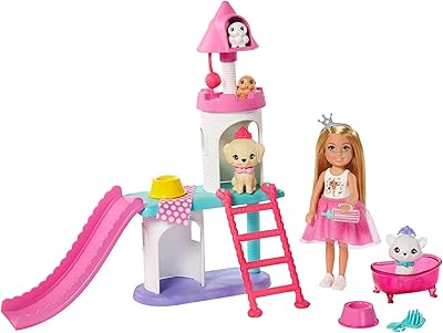 Coffret barbie princess adventure pet chelsea castle avec poupée blonde (6") 4 animaux