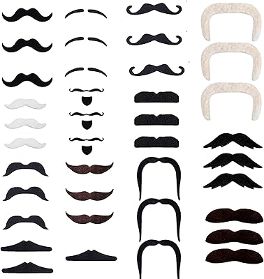 48 pièces de fausses moustaches autocollantes créatives pour fête costumée