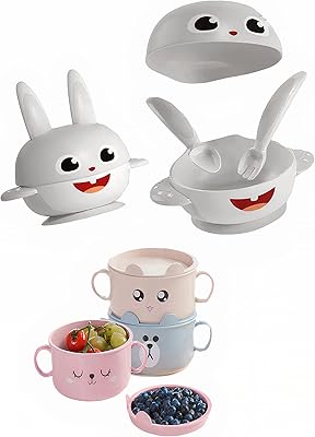 Ensemble de vaisselle d'alimentation pour bébé mignon de 2 bols et assiette grise