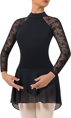 Robe de danse à col rond pour femme avec jupe en dentelle à
