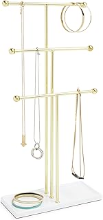 Umbra trigem, organiseur de bijoux de comptoir, porte-collier, 3 présentoirs, laiton-blanc