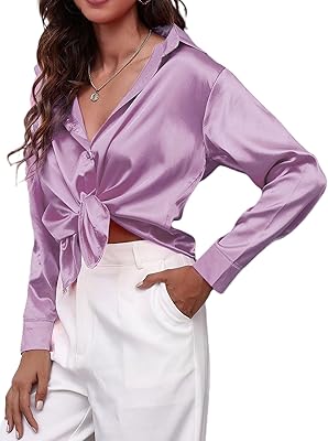 Chemisier en satin à manches longues pour femme chemisier boutonné décontracté à col