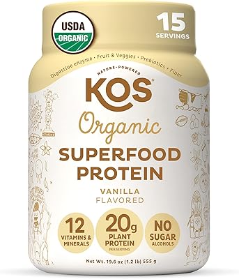 Poudre de protéines végétaliennes biologiques kos vanille sans gluten produits laitiers et soja