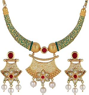 Parure de bijoux traditionnels indiens bollywood plaqués or 14 carats avec perles kundan
