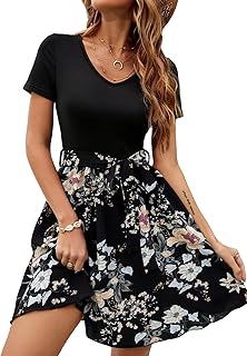 Robe courte décontractée trapèze à imprimé floral pour femme, manches courtes et taille