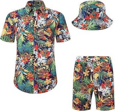Ensemble 2 pièces chemise et short hawaïens pour hommes, ensemble de vêtements