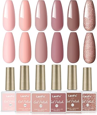 Lanvo nude gel vernis à ongles set 6 couleurs marron brillant pour toutes
