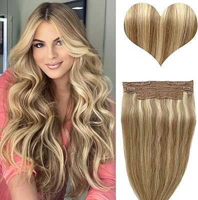 Extensions de cheveux halo vrais humains beige blond à moyen mèches