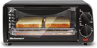 Elite gourmet eto236 four grille-pain de comptoir pour 2 personnes avec minuterie de 15 minutes comprenant une poêle et des grilles, des ustensiles de cuisson, une rôtissoire, un grille-pain, noir. Plus de choix, moins de dépenses avec Diaytar
