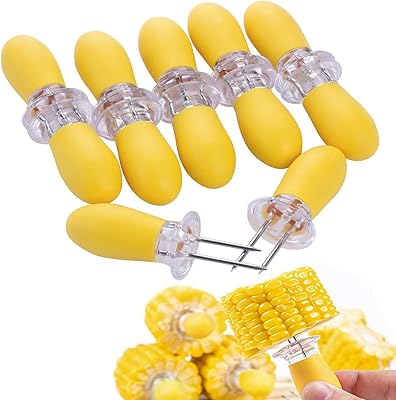 Fabrication de 12 brochettes de maïs en acier inoxydable sur le support en épi avec poignée en silicone - brochettes de nourriture pour barbecue et fourchettes de fête (jaune). De la mode à l'électronique, Diaytar Sénégal a tout ce qu'il vous faut