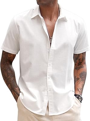 Chemise décontractée boutonnée à manches courtes en lin pour hommes pour la plage