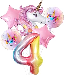 Kit de décorations pour 4e anniversaire licorne rose grand paquet de 6 ballons