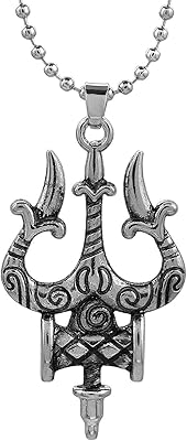 Collier damaru trishul en argent oxydé cible pour hommes et femmes