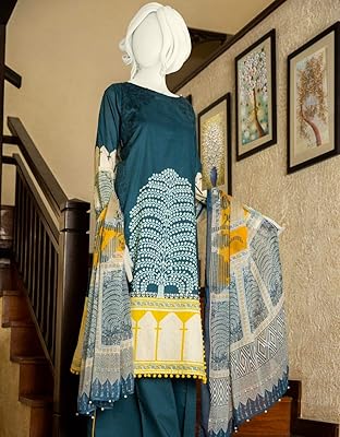 Costume 3 pièces non cousu pakistanais indien junaid jamid pour femme - shibuzu