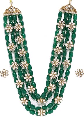 Parure de bijoux en perles zaveri pour femme (vert) (zpfk9098), métal, kundan