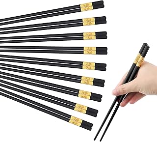 Ensemble de baguettes antidérapantes durables en alliage noir, réutilisables, lavables au lave-vaisselle, ensemble