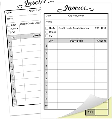 Tableau de formulaires de commande, carnet de factures pour petites entreprises, reçus professionnels