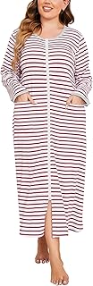 Chemise de nuit grande taille à manches longues et fermeture éclair pour femme