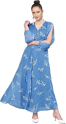 Robe imprimée à manches 3/4 pour femme, taille m, bleu, bleu, taille unique