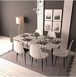 Ensemble table et chaises de cuisine rectangulaire 6 places flora bistro axen 160*80cm