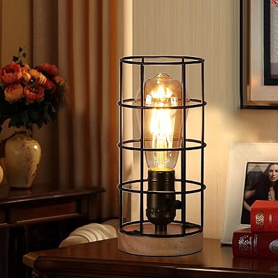Lampe de table de chevet sunlock avec base en bois, lampe en caisse