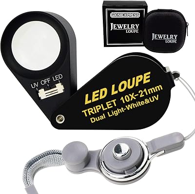 Loupe uv led 10 x 21 mm avec trépied, loupe optique en pierre