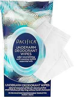 Lingettes déodorantes pour les aisselles pacifica beauty, lait de coco et huiles essentielles