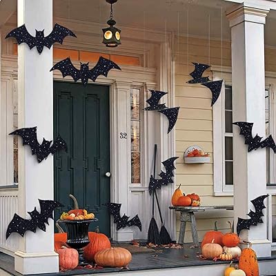 Décorations d'halloween sans bol, 10 pièces chauves-souris suspendues et autocollants muraux autocollants