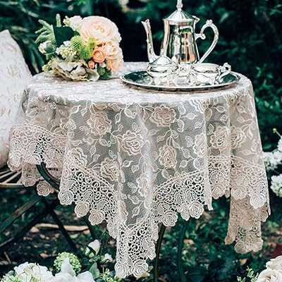 Nappe rectangulaire en dentelle florale vintage artable tissu de gaze transparent brodé nappe